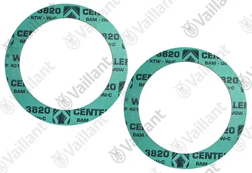 Vaillant Dichtungssatz mit zwei O-Ringen in Grün, auf einem weißen Hintergrund, geeignet für unterschiedliche Anwendungen.